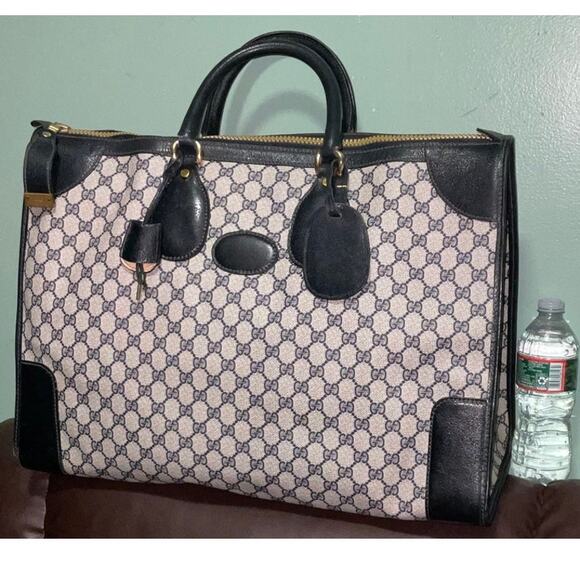 Gucci Handbags - Gucci GG Supreme Vintage PVC  Leather Navy Boston Large Travel Weekender Bag